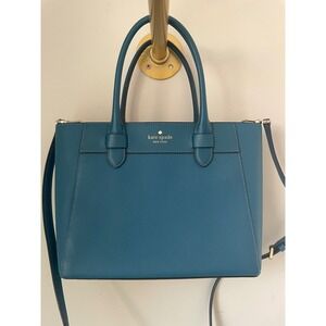 Kate Spade New York Teal Blue Saffiano Leather Satchel Crossbody Handbag